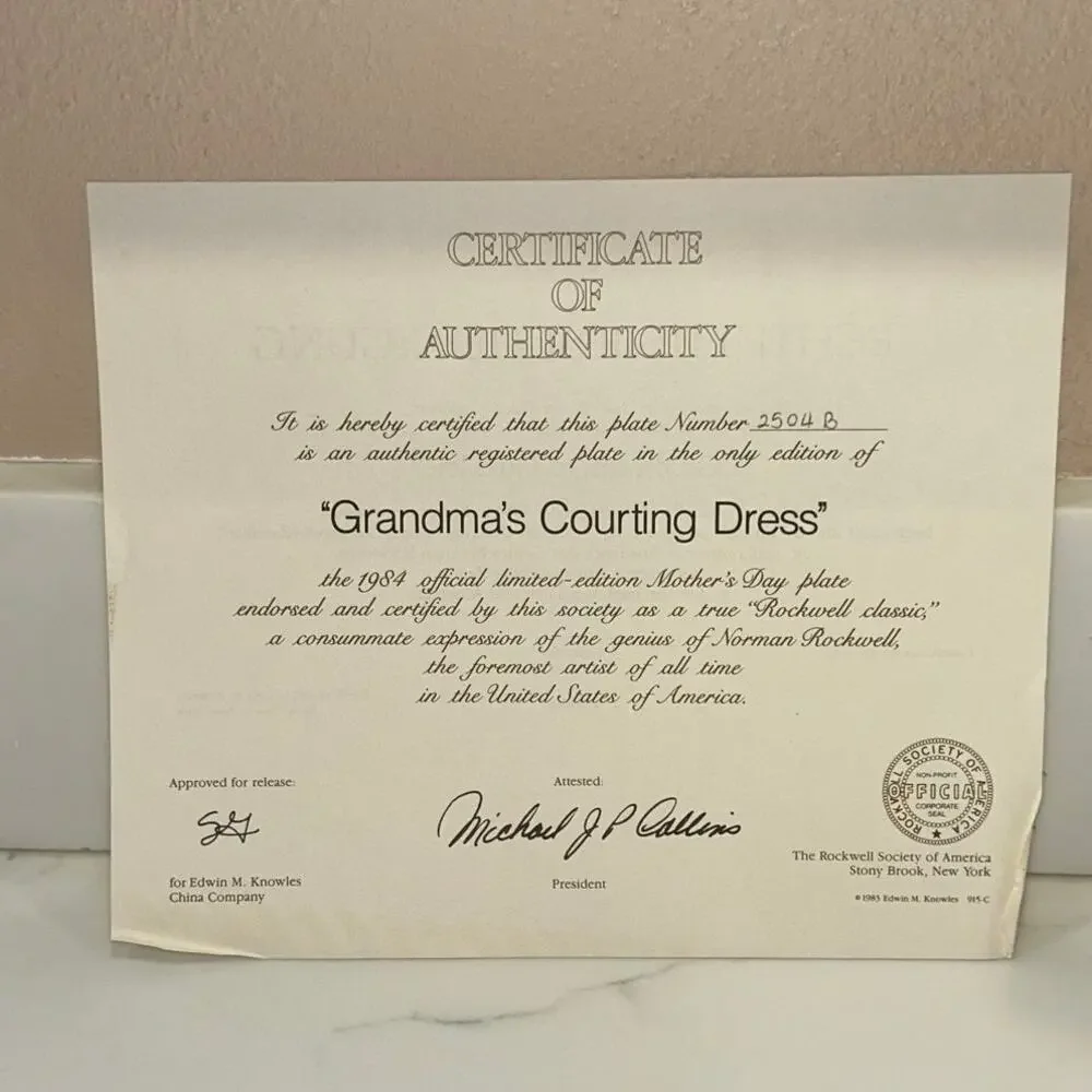 Norman Rockwell “Grandma’s Courting Dress” 1984 Mother’s Day Collector Plate COA - Picture 4 of 7